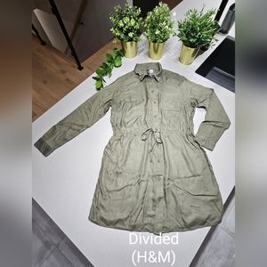 NWOT H&M (DIVIDED) Jolie robe chemisier neuve vert kaki ajustable à la taille
